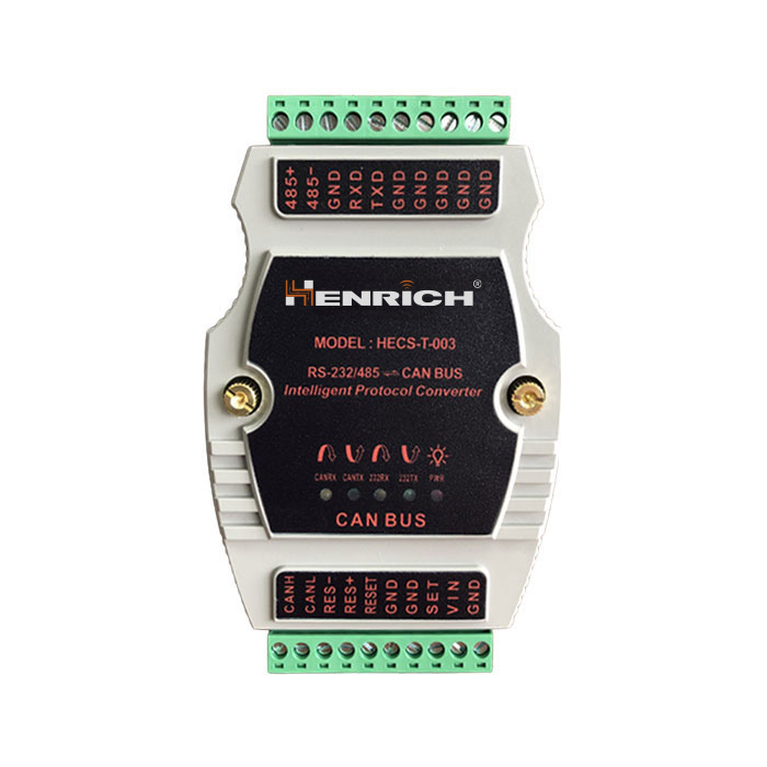 HECS-T-003 industrial RS-232 to CAN converter dimension drawing and DIN-rail mounting diagram